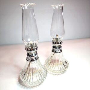 Vintage Lamplight Farms 2 Oil Lamps Crystal Glass 9" Tall Light Made In Austria